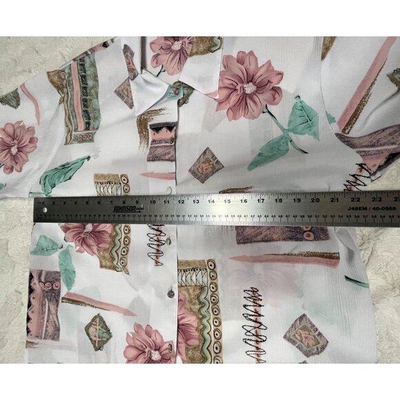 Vintage T. Marie Sissies Women Floral Print Shirt Blouse Top Size 14 Long Sleeve - Picture 7 of 9